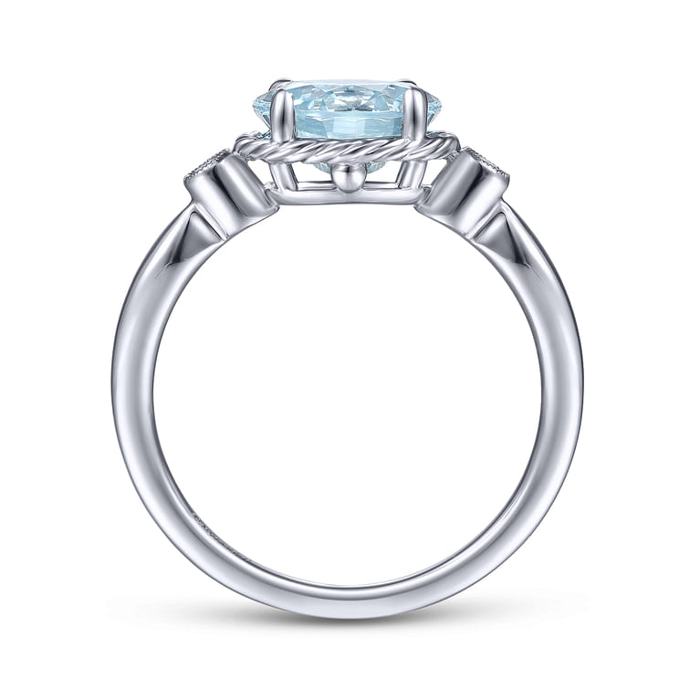 Promise Ring - 14K White Gold Oval Aquamarine and Diamond Three Stone Promise Ring - 0.03 ct - Shot 2