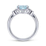 Promise Ring - 14K White Gold Oval Aquamarine and Diamond Three Stone Promise Ring - 0.03 ct