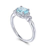 Promise Ring - 14K White Gold Oval Aquamarine and Diamond Three Stone Promise Ring - 0.03 ct
