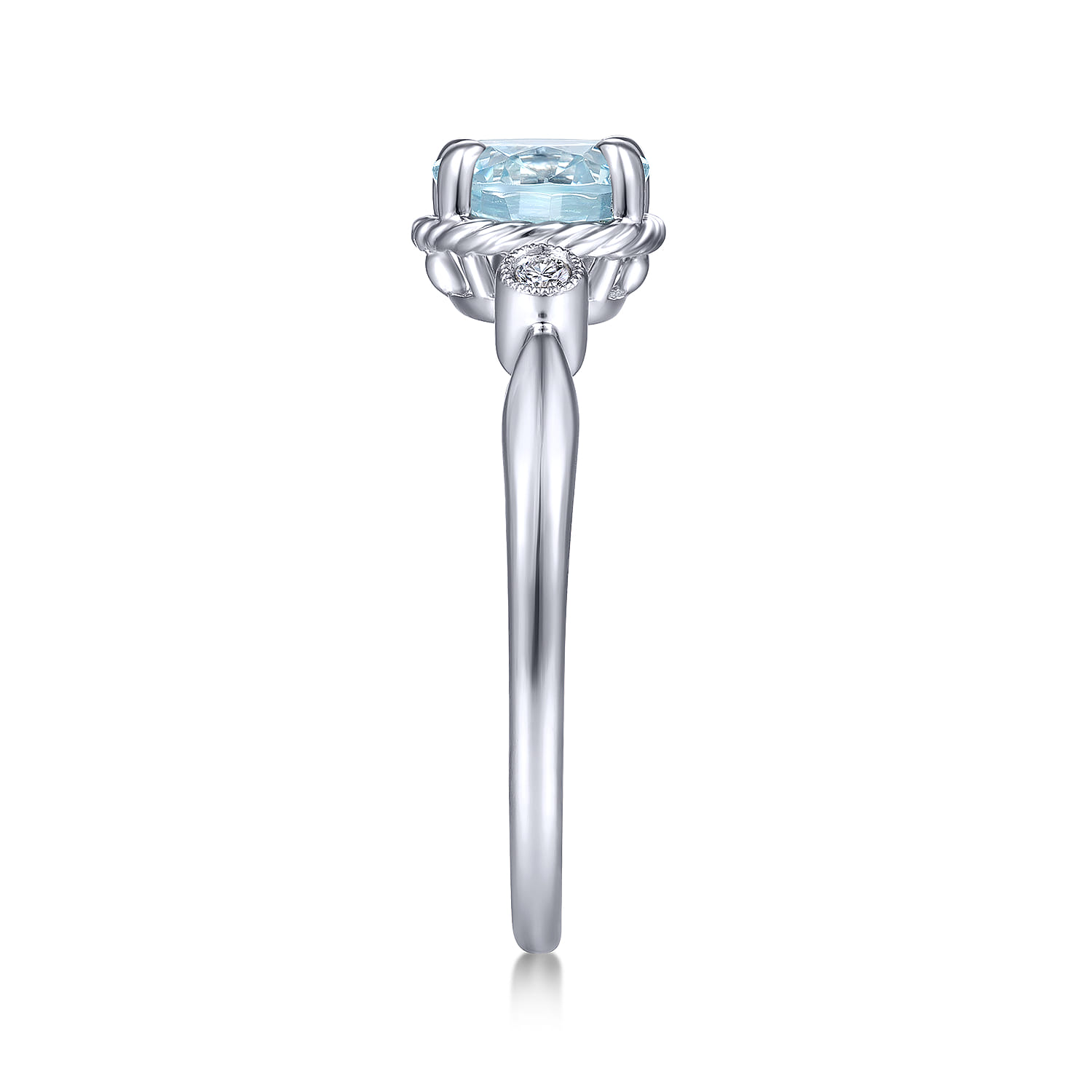 Promise Ring - 14K White Gold Oval Aquamarine and Diamond Three Stone Promise Ring - 0.03 ct - Shot 4
