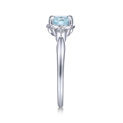 Promise Ring - 14K White Gold Oval Aquamarine and Diamond Three Stone Promise Ring
