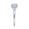 Promise Ring - 14K White Gold Oval Aquamarine and Diamond Three Stone Promise Ring - 0.03 ct