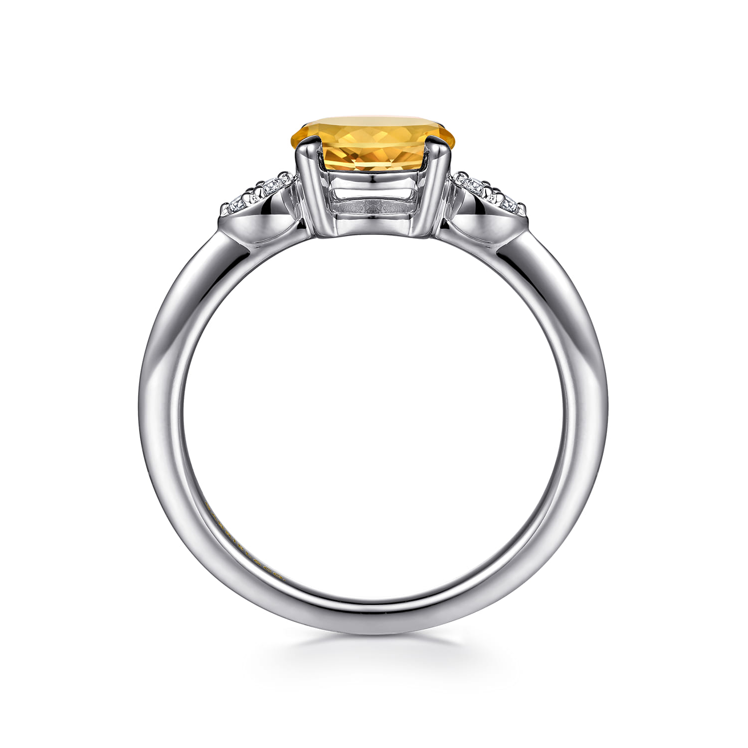 Promise Ring - 14K White Gold Oval Citrine and Diamond Promise Ring - 0.04 ct - Shot 2