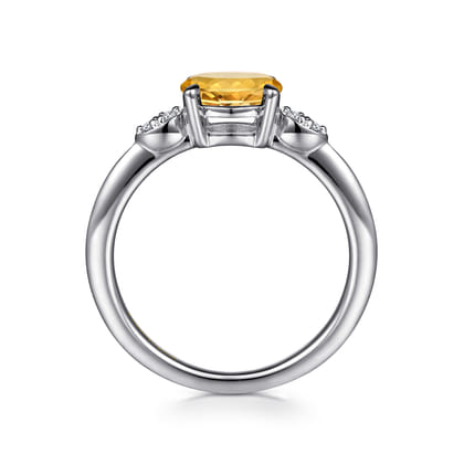 Promise Ring - 14K White Gold Oval Citrine and Diamond Promise Ring