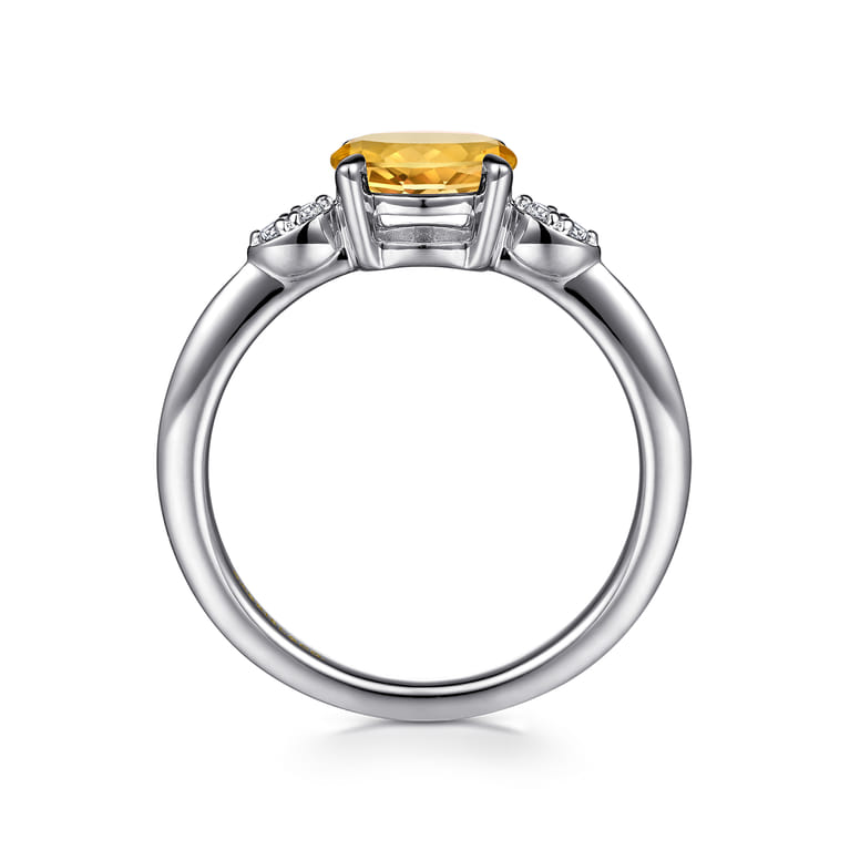 Promise Ring - 14K White Gold Oval Citrine and Diamond Promise Ring - 0.04 ct - Shot 2