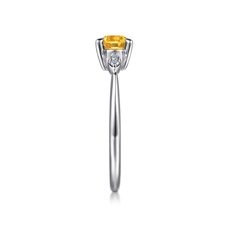 Promise Ring - 14K White Gold Oval Citrine and Diamond Promise Ring - 0.04 ct - Shot 4
