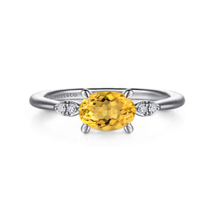Promise Ring - 14K White Gold Oval Citrine and Diamond Ring