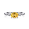 Promise Ring - 14K White Gold Oval Citrine and Diamond Ring - 0.04 ct