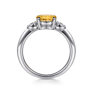 Promise Ring - 14K White Gold Oval Citrine and Diamond Ring