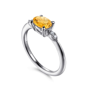 Promise Ring - 14K White Gold Oval Citrine and Diamond Ring