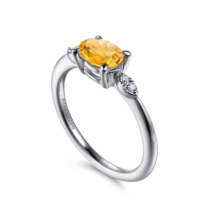 Promise Ring - 14K White Gold Oval Citrine and Diamond Ring