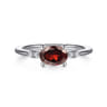 Promise Ring - 14K White Gold Oval Garnet and Diamond Promise Ring - 0.04 ct