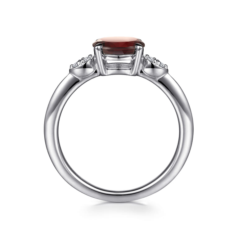 Promise Ring - 14K White Gold Oval Garnet and Diamond Promise Ring - 0.04 ct - Shot 2