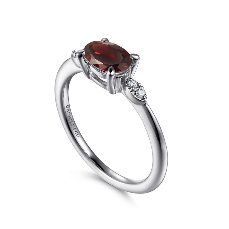 Promise Ring - 14K White Gold Oval Garnet and Diamond Promise Ring - 0.04 ct - Shot 3