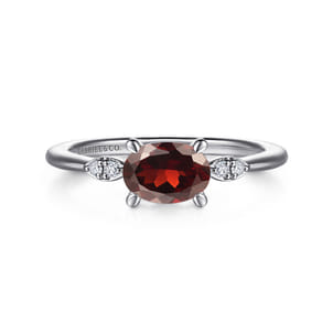Promise Ring - 14K White Gold Oval Garnet and Diamond Ring