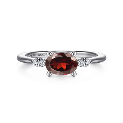 Promise Ring - 14K White Gold Oval Garnet and Diamond Ring