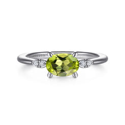 Promise Ring - 14K White Gold Oval Peridot and Diamond Promise Ring