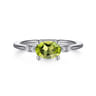 Promise Ring - 14K White Gold Oval Peridot and Diamond Promise Ring - 0.04 ct