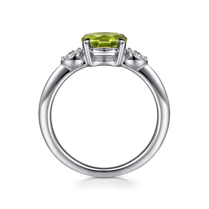 Promise Ring - 14K White Gold Oval Peridot and Diamond Promise Ring