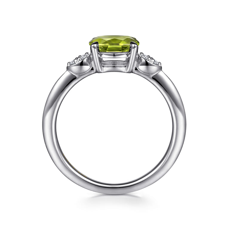 Promise Ring - 14K White Gold Oval Peridot and Diamond Promise Ring - 0.04 ct - Shot 2