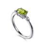 Promise Ring - 14K White Gold Oval Peridot and Diamond Promise Ring - 0.04 ct