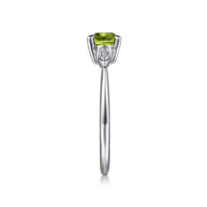 Promise Ring - 14K White Gold Oval Peridot and Diamond Promise Ring