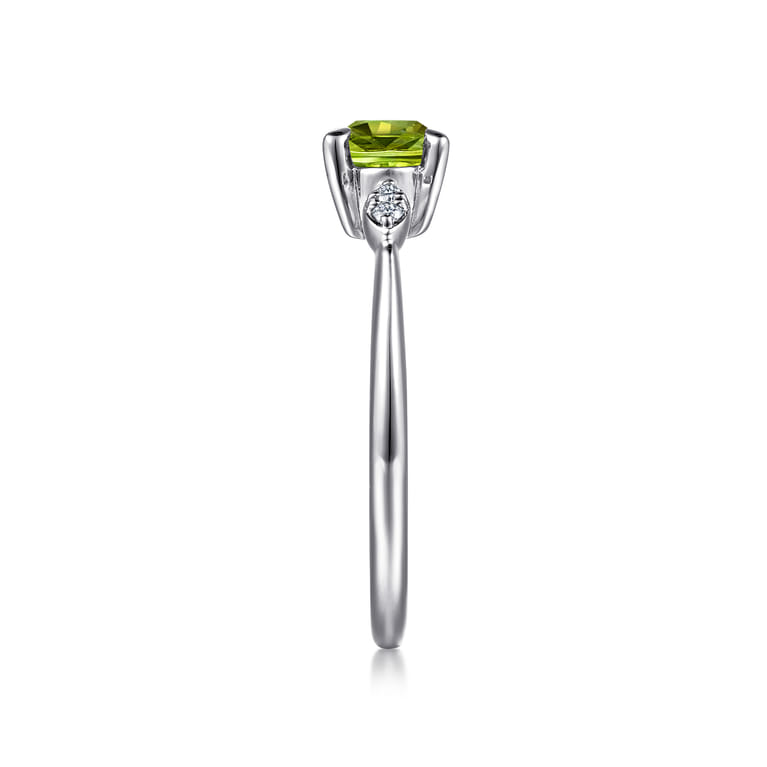 Promise Ring - 14K White Gold Oval Peridot and Diamond Promise Ring - 0.04 ct - Shot 4