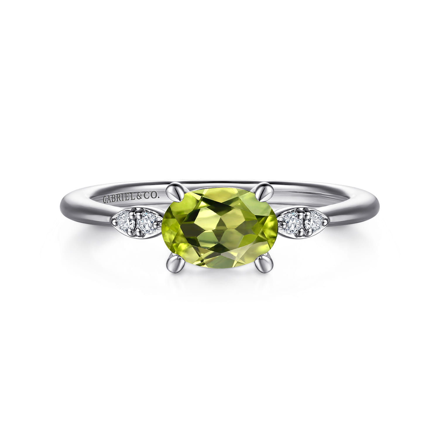 Promise Ring - 14K White Gold Oval Peridot and Diamond Ring