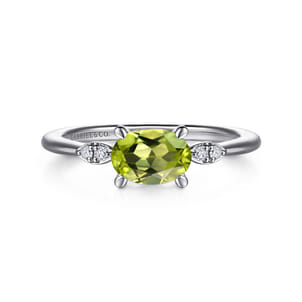 Promise Ring - 14K White Gold Oval Peridot and Diamond Ring