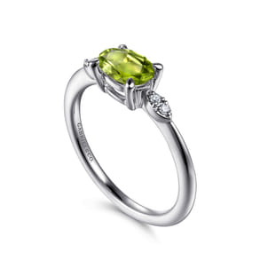 Promise Ring - 14K White Gold Oval Peridot and Diamond Ring