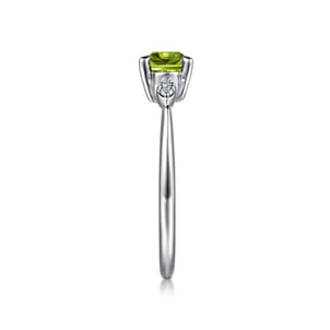 Promise Ring - 14K White Gold Oval Peridot and Diamond Ring
