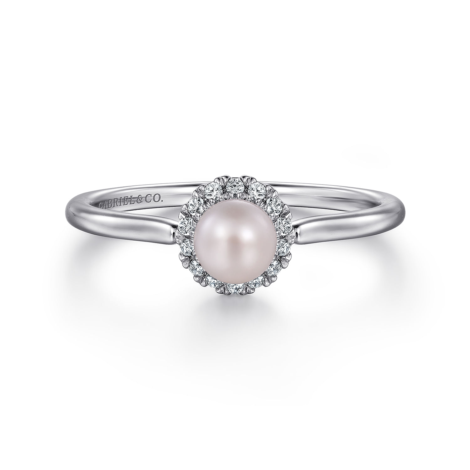 Promise Ring - 14K White Gold Pearl Ring with Diamond Halo