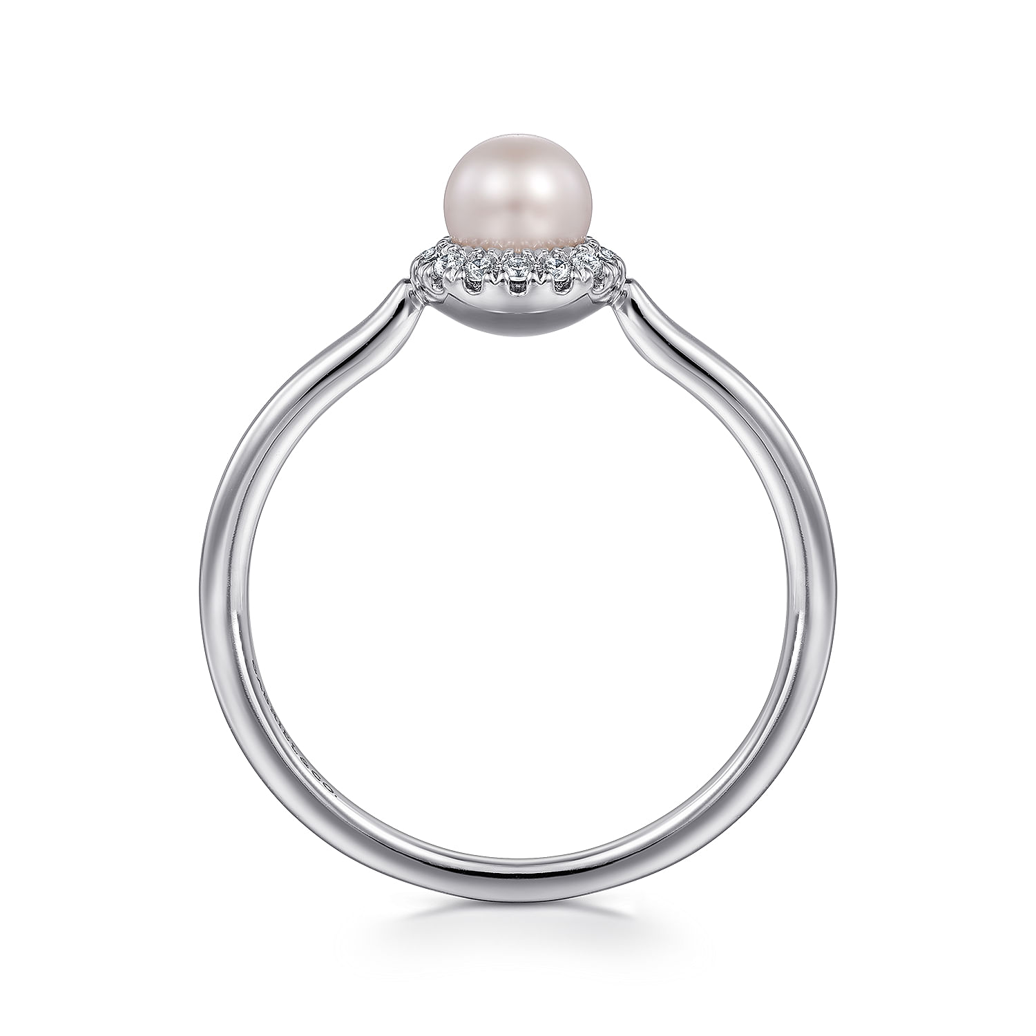 Promise Ring - 14K White Gold Pearl Ring with Diamond Halo