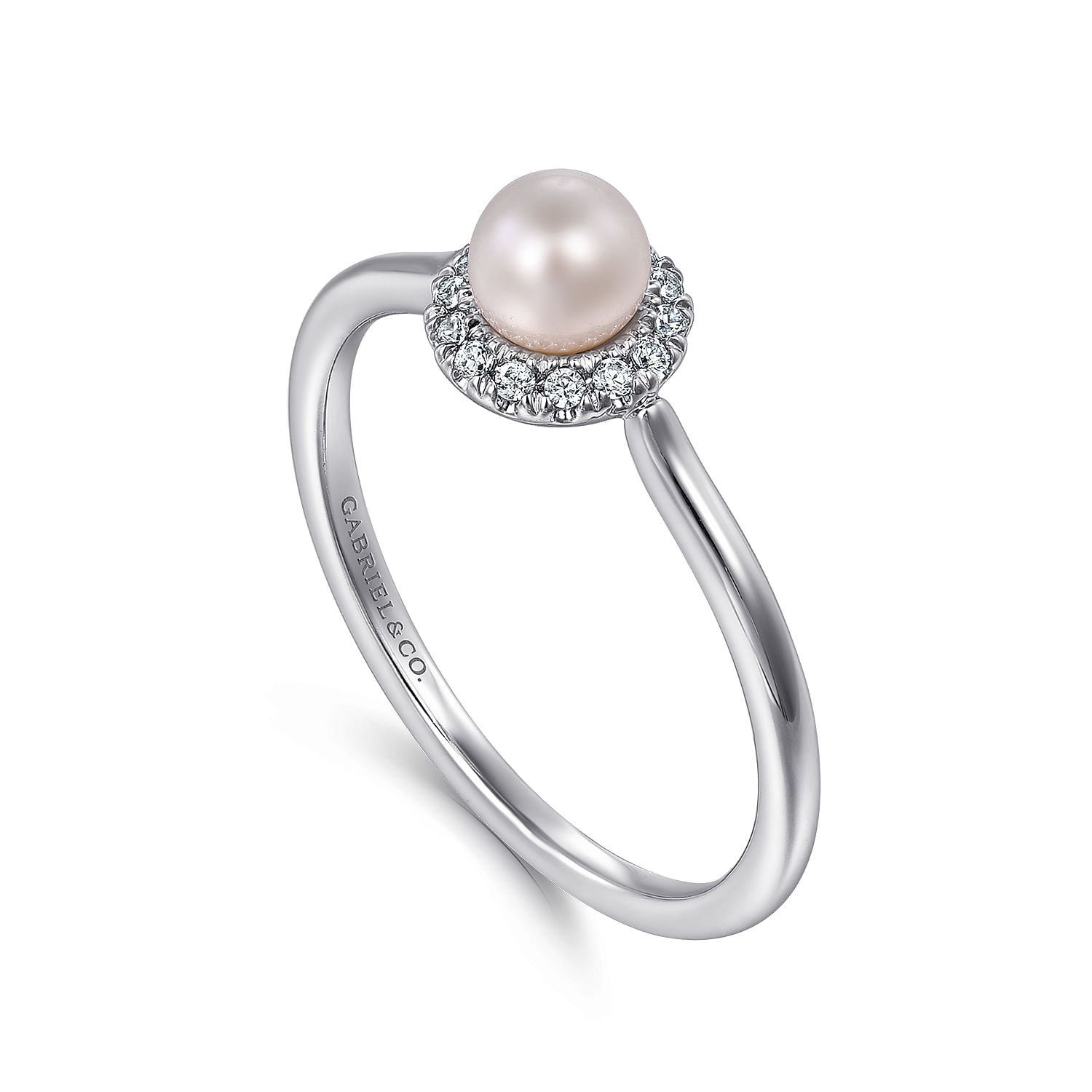 Promise Ring - 14K White Gold Pearl Ring with Diamond Halo