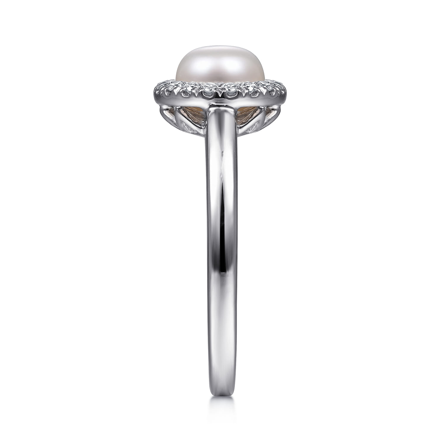 Promise Ring - 14K White Gold Pearl and Diamond Halo Promise Ring - 0.14 ct - Shot 3