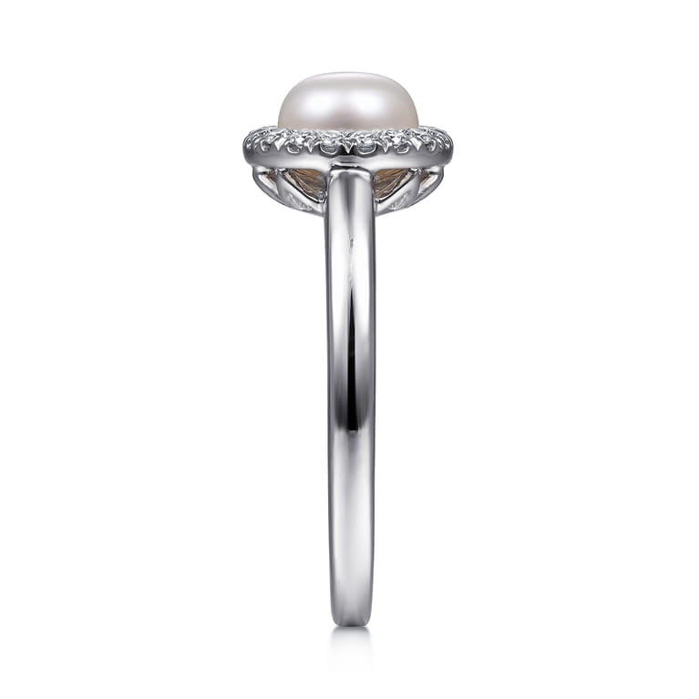 Promise Ring - 14K White Gold Pearl and Diamond Halo Promise Ring - 0.14 ct - Shot 3