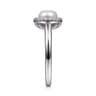 Promise Ring - 14K White Gold Pearl and Diamond Halo Promise Ring - 0.14 ct