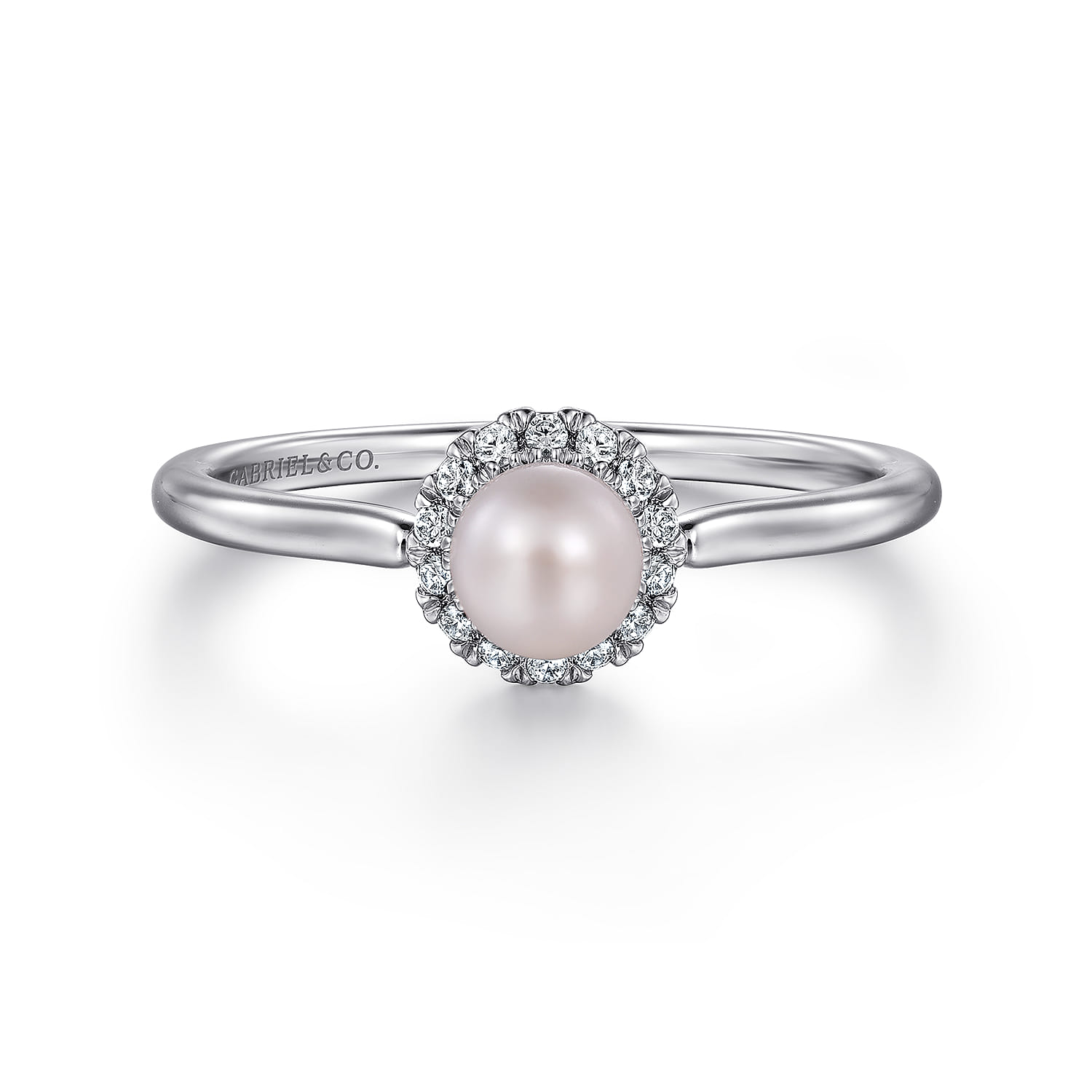 Promise Ring - 14K White Gold Pearl with Diamond Halo Promise Ring - 0.07 ct - Shot 1