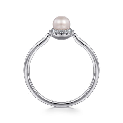 Promise Ring - 14K White Gold Pearl with Diamond Halo Promise Ring