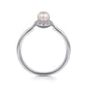 Promise Ring - 14K White Gold Pearl with Diamond Halo Promise Ring - 0.07 ct