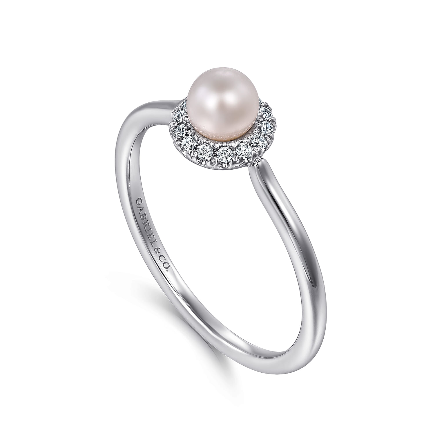 Promise Ring - 14K White Gold Pearl with Diamond Halo Promise Ring - 0.07 ct - Shot 3