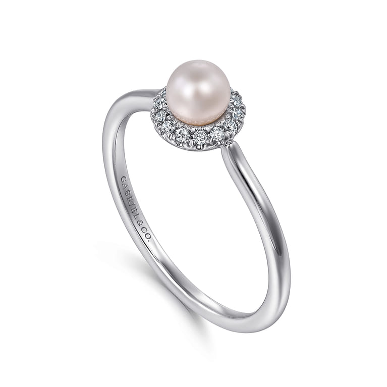 Promise Ring - 14K White Gold Pearl with Diamond Halo Promise Ring - 0.07 ct - Shot 3