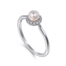 Promise Ring - 14K White Gold Pearl with Diamond Halo Promise Ring - 0.07 ct