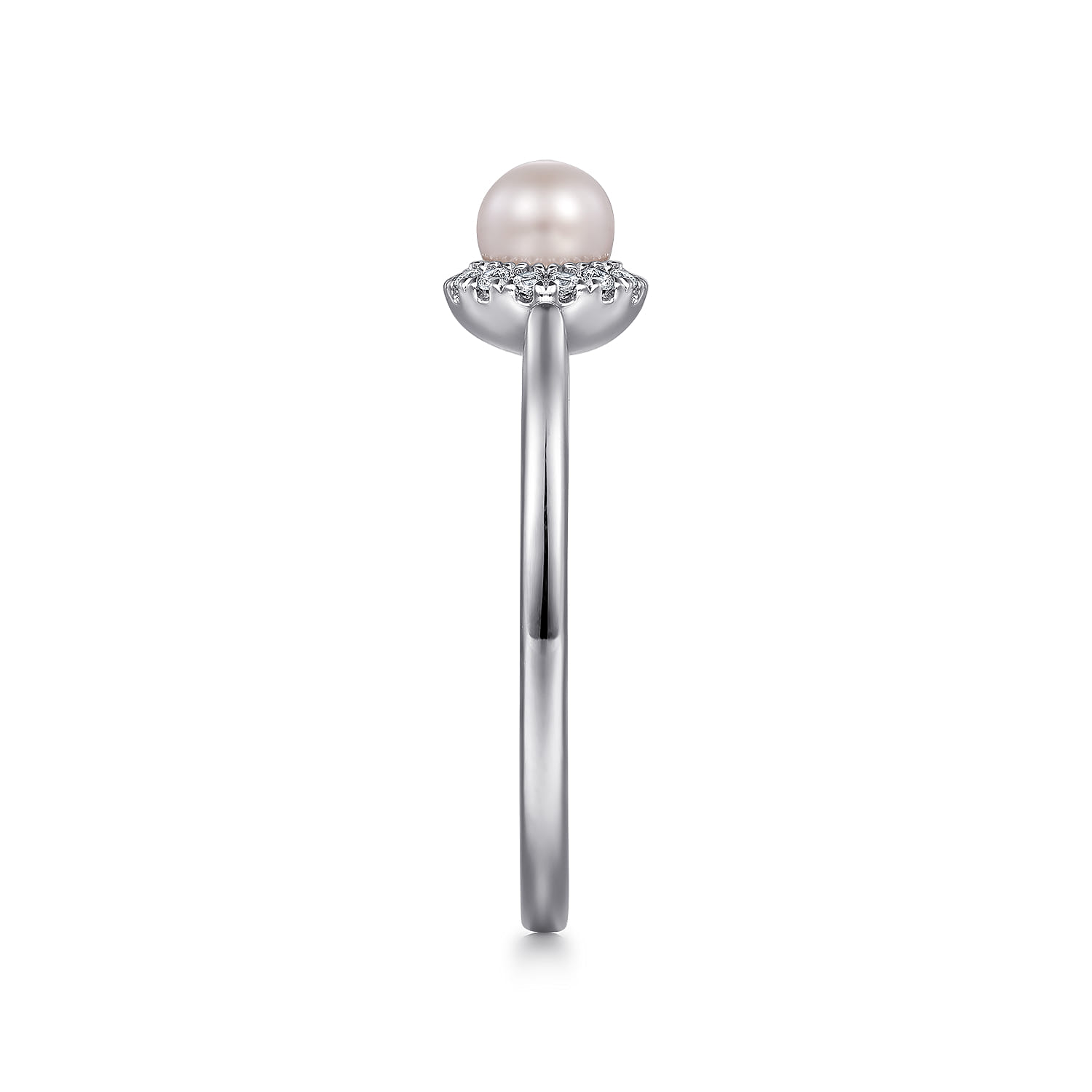Promise Ring - 14K White Gold Pearl with Diamond Halo Promise Ring - 0.07 ct - Shot 4