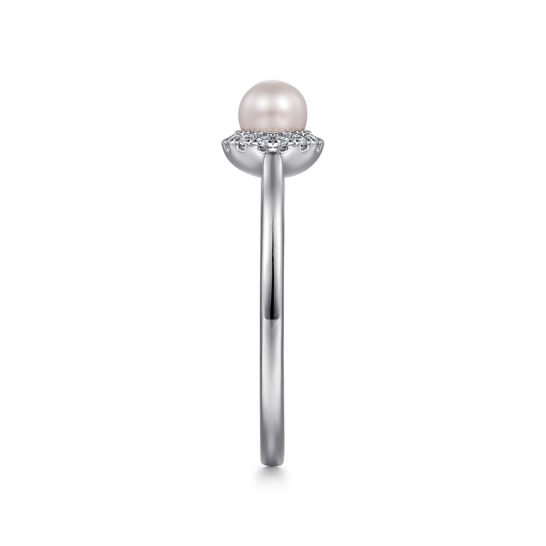 Promise Ring - 14K White Gold Pearl with Diamond Halo Promise Ring - 0.07 ct - Shot 4
