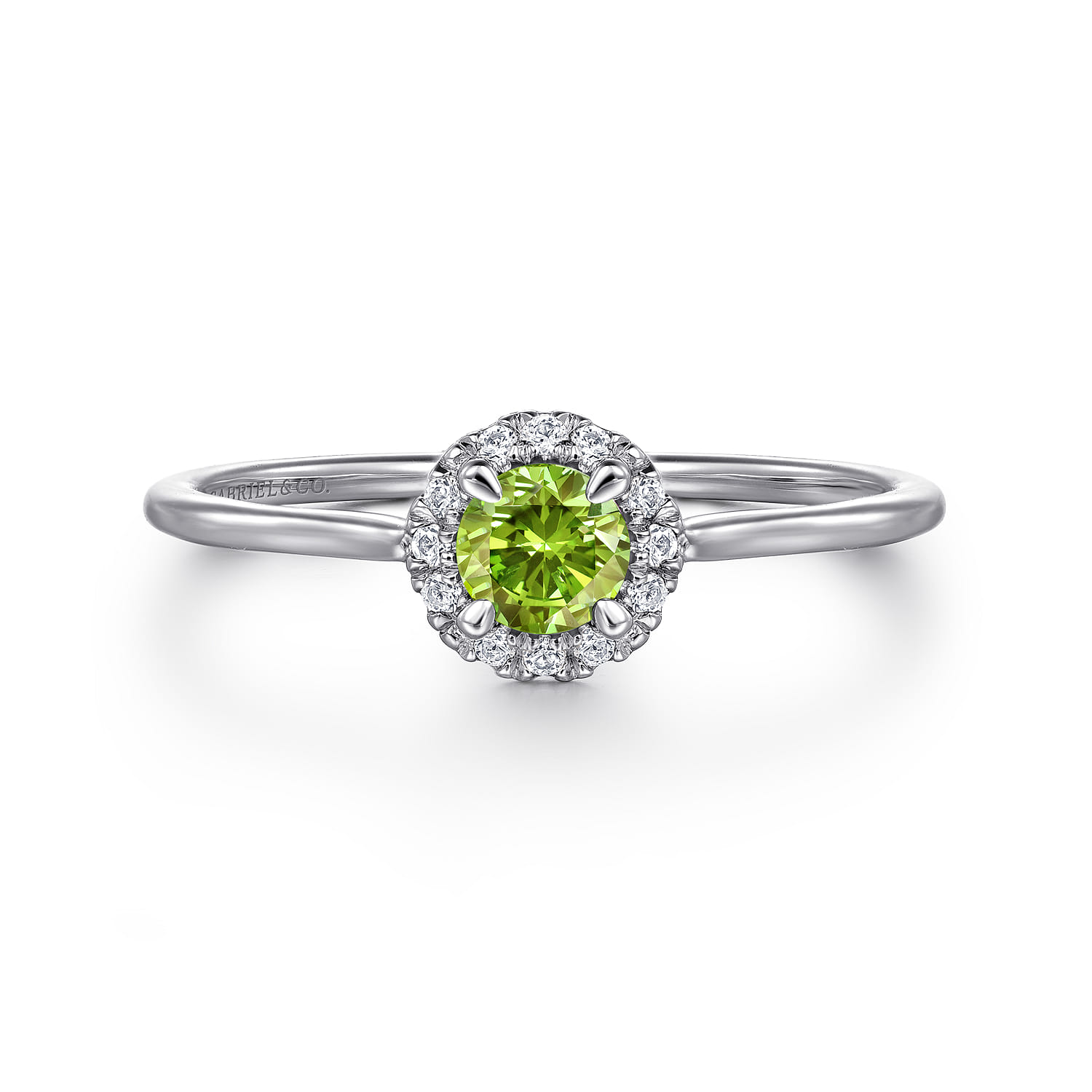 Promise Ring - 14K White Gold Peridot and Diamond Halo Promise Ring