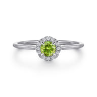 Promise Ring - 14K White Gold Peridot and Diamond Halo Promise Ring