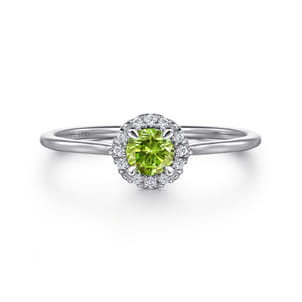 Promise Ring - 14K White Gold Peridot and Diamond Halo Promise Ring