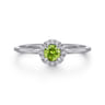 Promise Ring - 14K White Gold Peridot and Diamond Halo Promise Ring - 0.06 ct