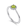 Promise Ring - 14K White Gold Peridot and Diamond Halo Promise Ring - 0.06 ct